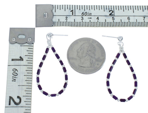 Purple Sodalite Silver Navajo Bead Post Dangle Earrings X10279